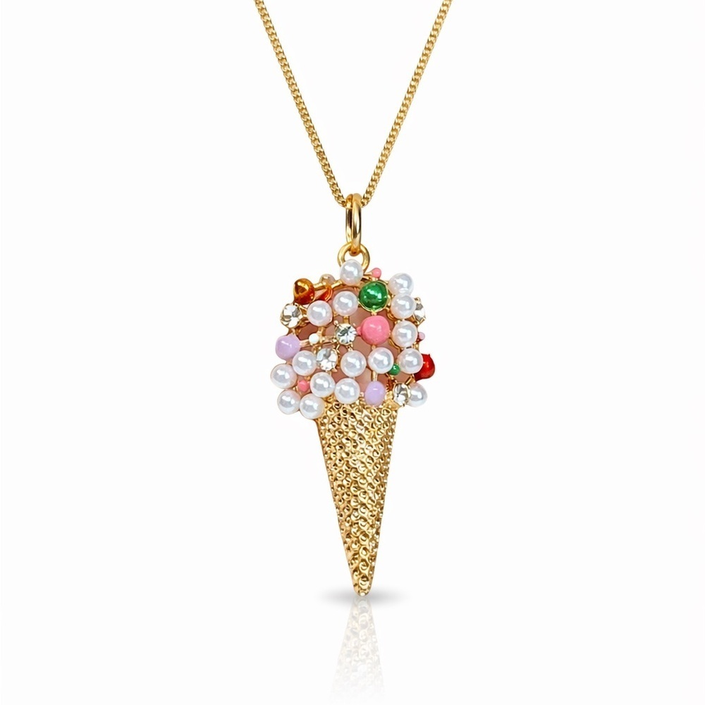 ⚜️ Gold Ice Cream Cone Pendant Necklace 🍦💎